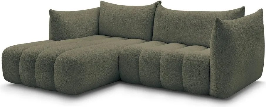 Зелен ъглов диван от прежда с примки от букле (ляв ъгъл) Azra – Bobochic Paris