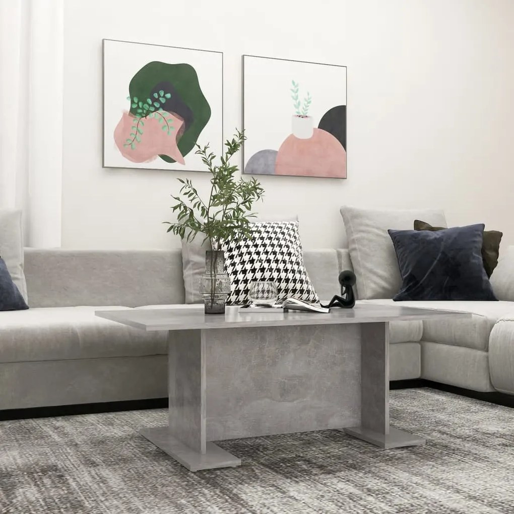 806844 vidaXL Маса за кафе, бетонно сива, 103,5x60x40 см, инженерно дърво