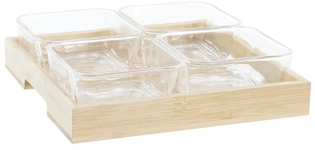 Поднос за аперитиви DKD Home Decor Кристал Естествен Бамбук (21 x 21 x 6 cm) (280 ml)