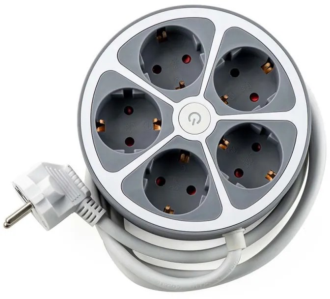 Раклонител кръг Muhler 1006181, 3680W, 5 гнезда, Ключ, H05VV-F, 1.5 м, IP20, 16A, Бял/сив