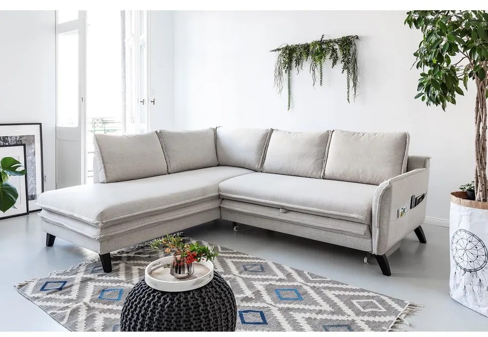 Светлобежов ъглов разтегателен диван ляв ъгъл, Charming Charlie - Miuform