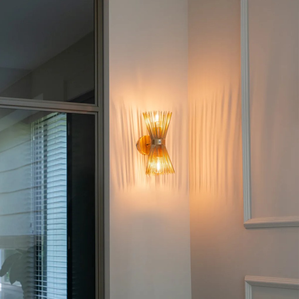 Арт Деко стенна лампа златиста 2-светлина - Broom