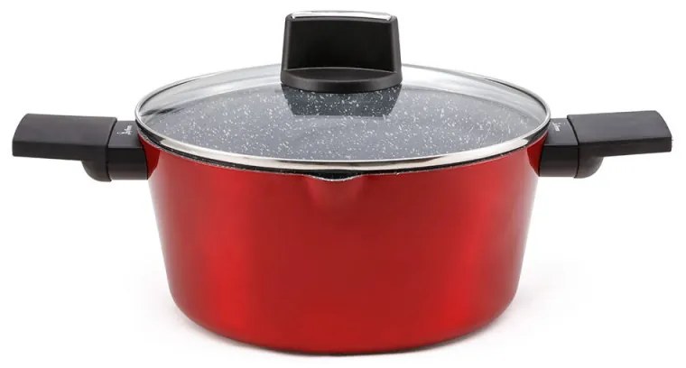 Тенджера Luigi Ferrero Rossy FR-2814, 28x13.5 см, 6.7 л, Незалепващо покритие, Индукция, Стъклен капак с отвор за пара, Червен