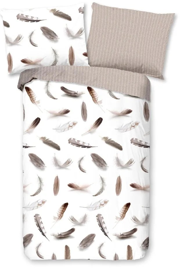 Бяло-бежово фланелено спално бельо за единично легло 140x200 cm - Good Morning