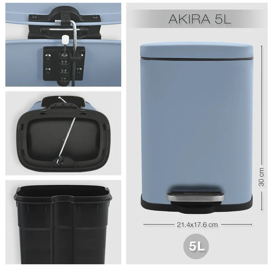 Светлосиньо стоманено кошче за боклук с педал 5 l Akira – Spirella