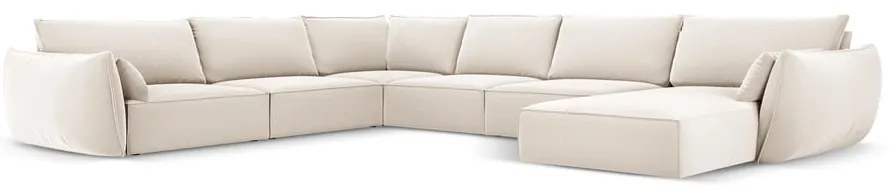 Бежов кадифен ъглов диван (ляв ъгъл/U форма) Vanda – Mazzini Sofas