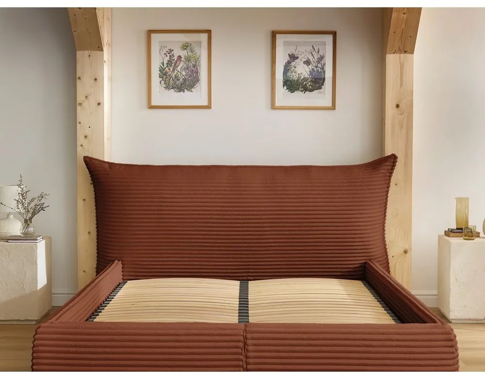 Двойно тапицирано легло с място за съхранение с включена подматрачна рамка в тухлен цвят 180x200 cm Jade – Bobochic Paris