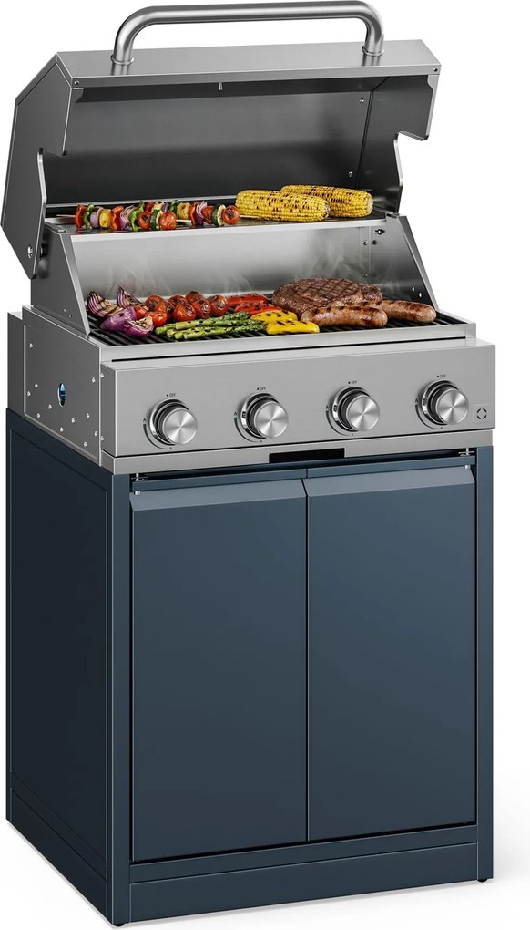 Klarstein WaldChef кухня на открито | Газово барбекю | 4 горелки | 30 mbar | 12800 W | Чугунена скара | Неръждаема стомана