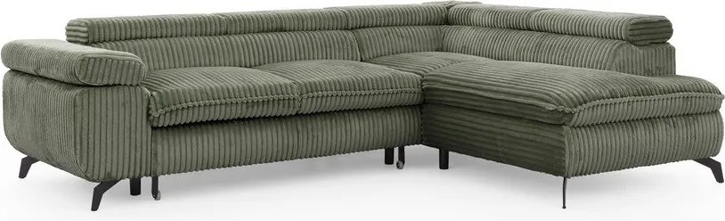 Зелен ъглов диван от рипсено кадифе (десен ъгъл L форма) Marbeya – Ropez