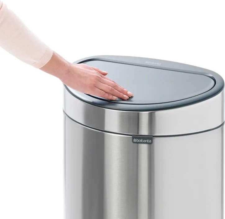 Кош за боклук Brabantia Touch Bin New 650529, 40 л, Безшумно и плавно затваряне, Плосък гръб, Сив/инокс