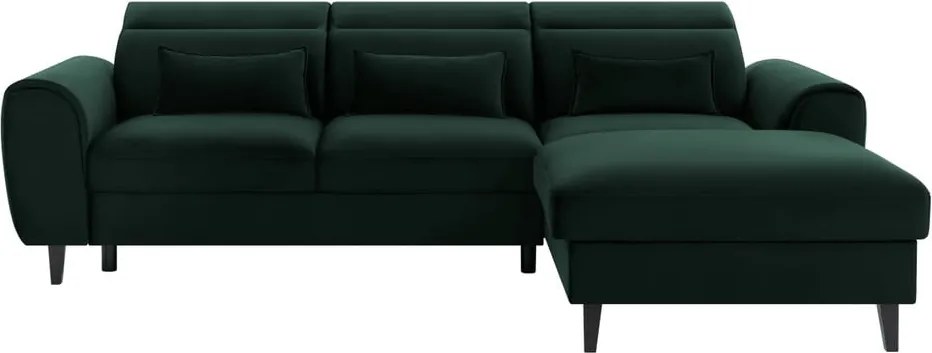 Тъмнозелен кадифен разтегателен ъглов диван с място за съхранение (десен ъгъл) Foble – ELTAP