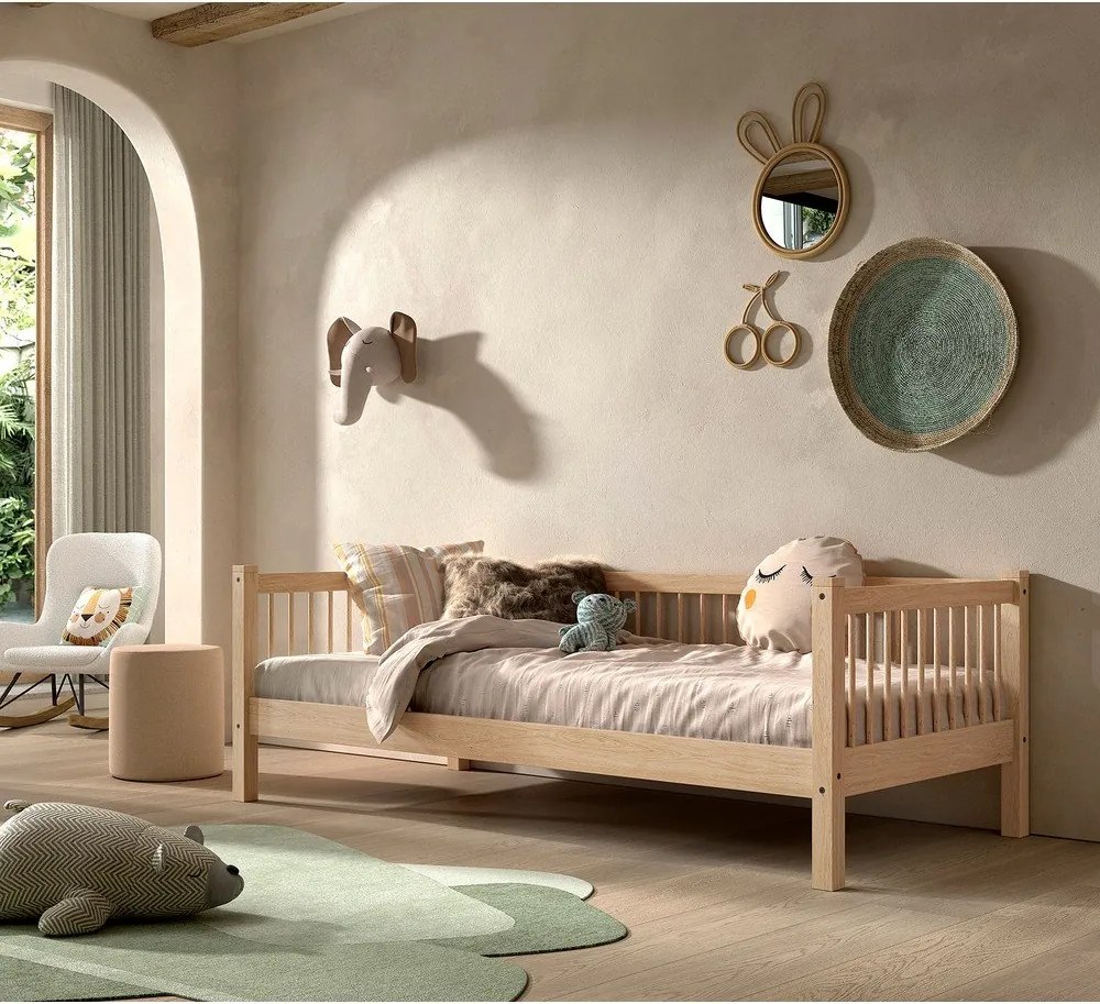 Детско легло от масивен бук с включена подматрачна рамка в естествен цвят 90x200 cm Forrest – Vipack
