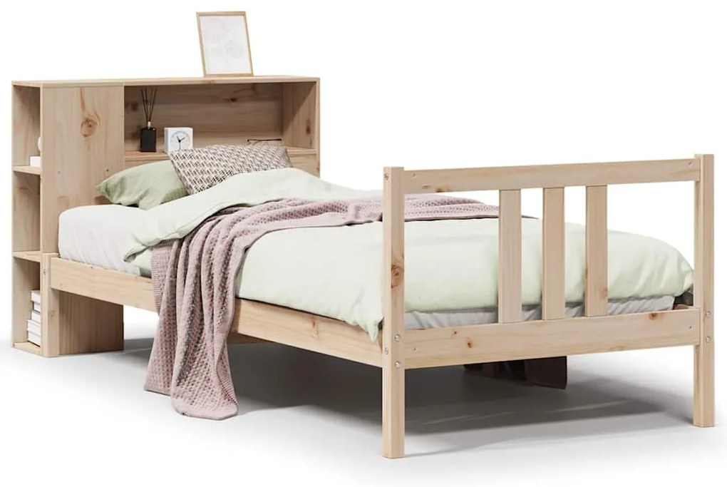 3322291 vidaXL Легло с рафтове за книги, без матрак, 75x190 см, бор масив