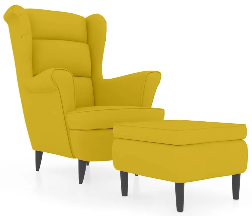3115938 vidaXL Фотьойл Wingback с табуретка, Горчица жълто, кадифе