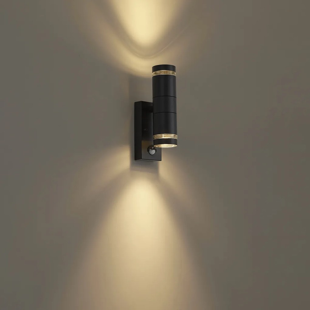 Модерна външна стенна лампа черна 2-светлини IP44 със сензор за движение - Dubbla