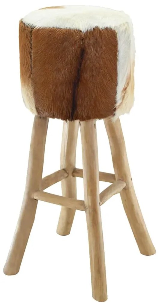 244542 vidaXL Бар табуретка, козя кожа и тиково дърво масив