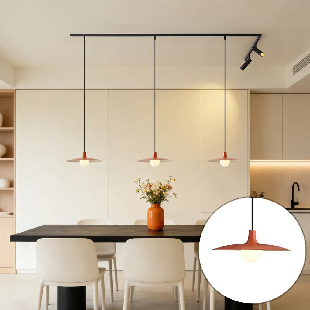 Модерна релсова система за осветление черна с 2 прожектора и 3 висящи лампи оранжеви 1-фазна - Slimline Uzzy Panzi