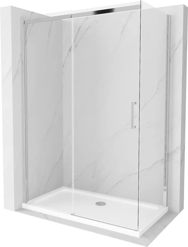 Mexen Omega раздвижна душ кабина 130 x 70 см, прозрачна, хром + поддушник Flat