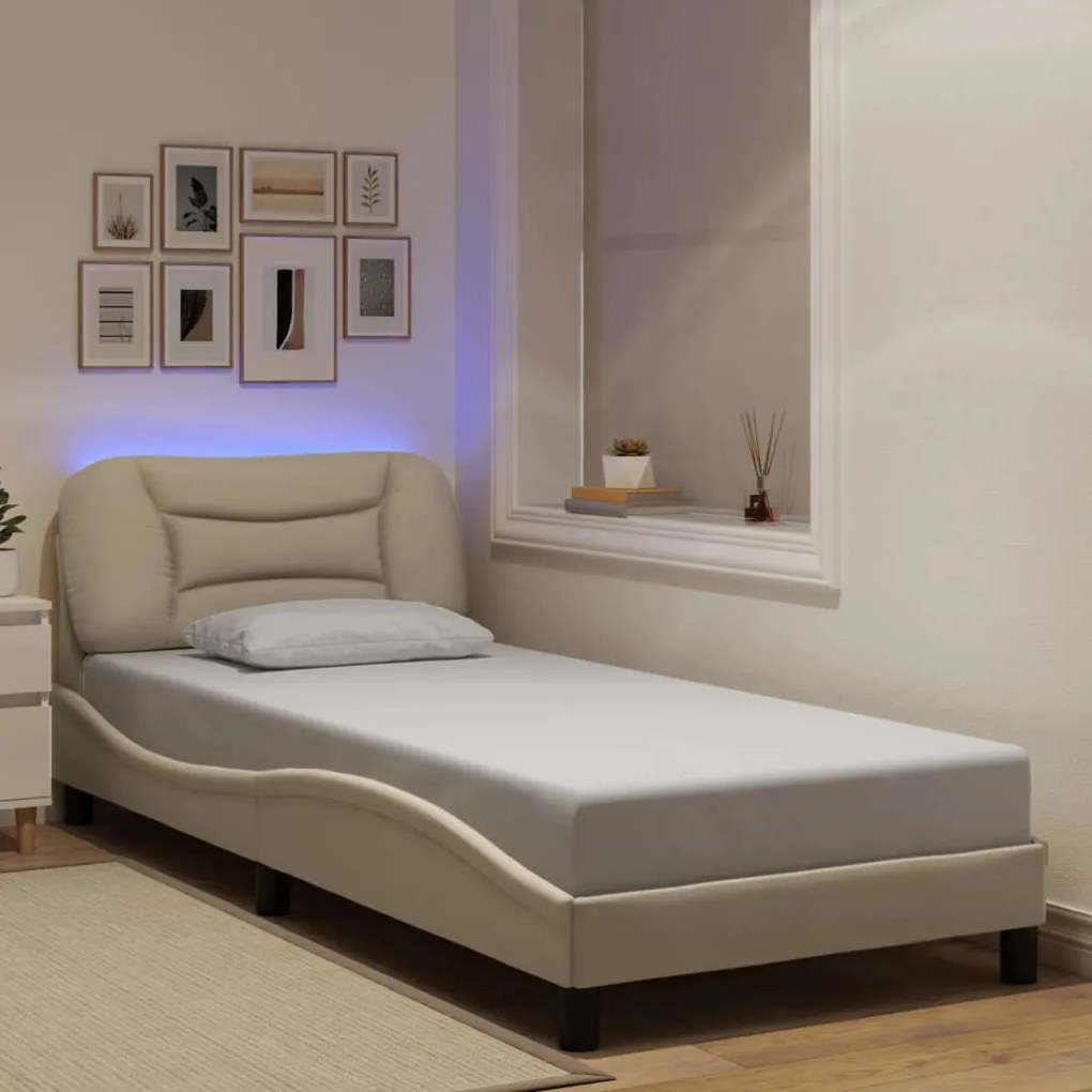 3213674 vidaXL Рамка за легло с LED без матрак Hvar, кремава, 90x190 см, плат