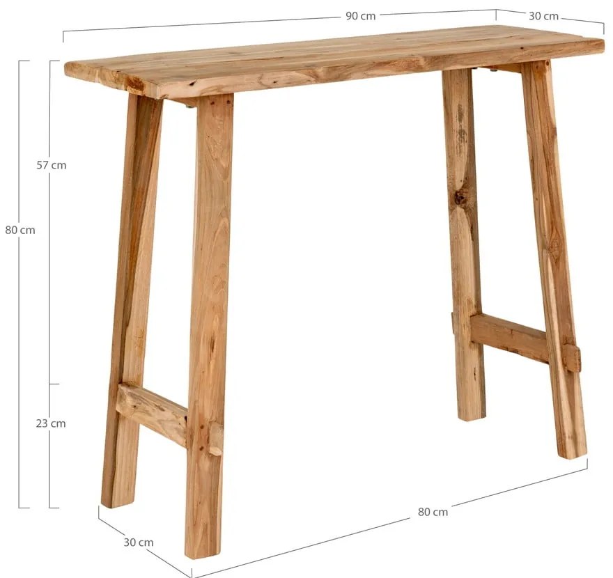 Конзолна маса от тиково дърво в естествен цвят 30x90 cm Girona - House Nordic