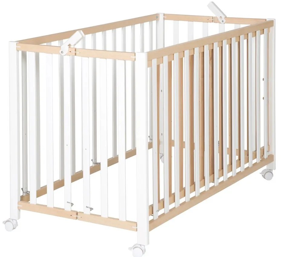 Сгъваемо детско легло на колела в бял и естествен цвят 60x120 cm Fold up - Roba