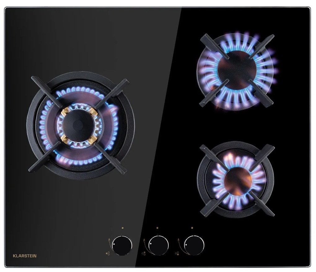 Klarstein Goldflame 3, газов котлон, 3 горелки, месингови горелки, стъклокерамика