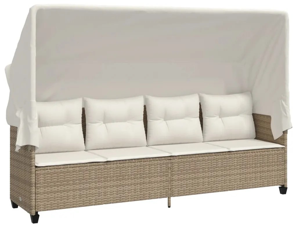 368339 vidaXL Шезлонг със сенник и възглавници, бежов, полиратан