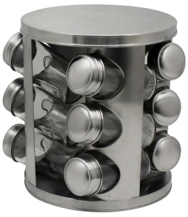 Бурканчета за подправки на стойка ZEPHYR ZP 1217 CR12, 12 бр. бурканчета, 3 нива, Въртяща се основа, Сребрист