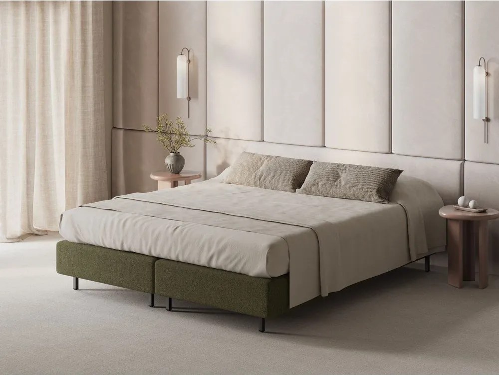 Зелено тапицирано двойно легло без табла 140x200 cm Whale – Micadoni