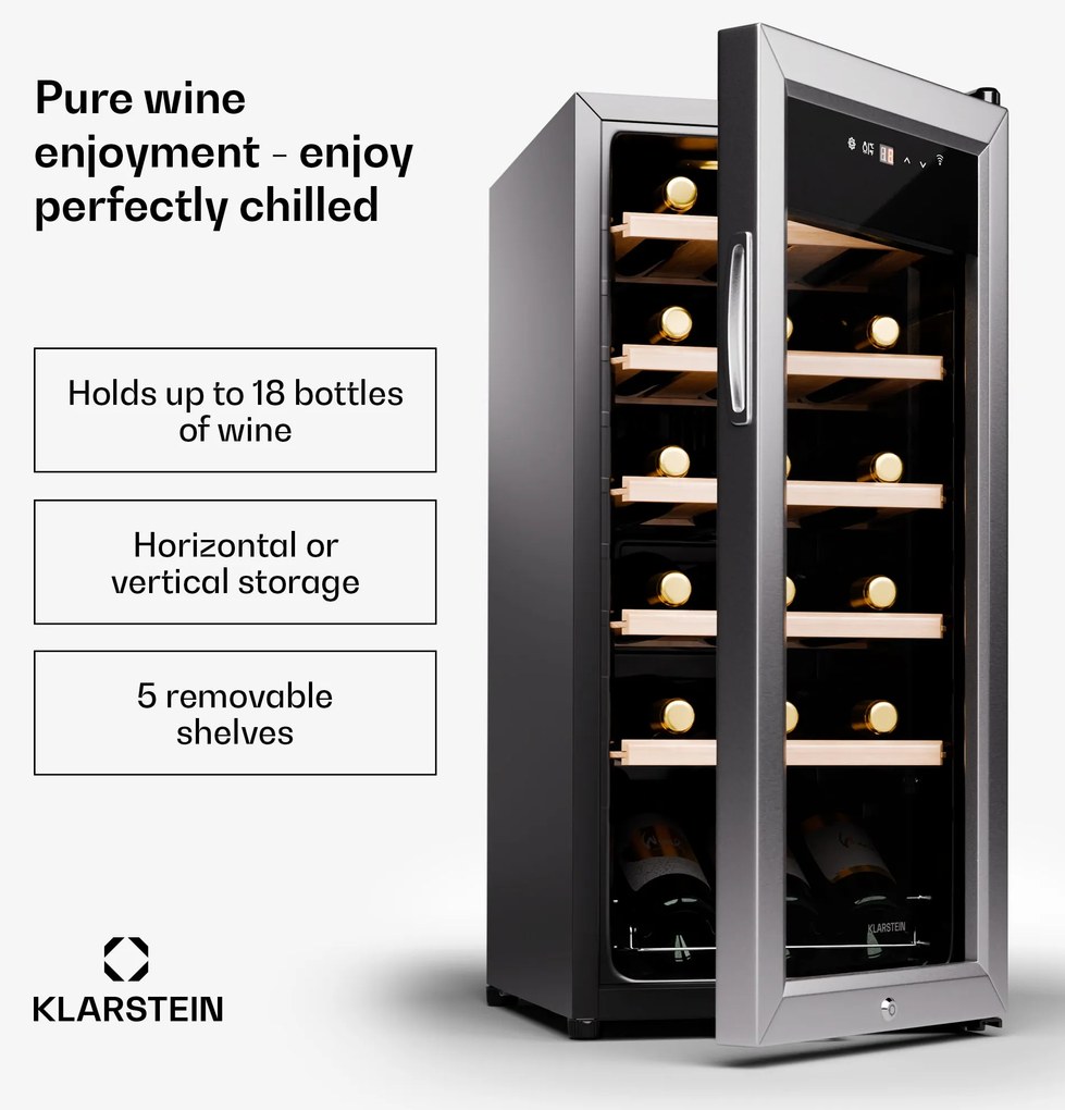 Klarstein Shiraz Premium Smart 18, Хладилник за вино за 18 бутилки