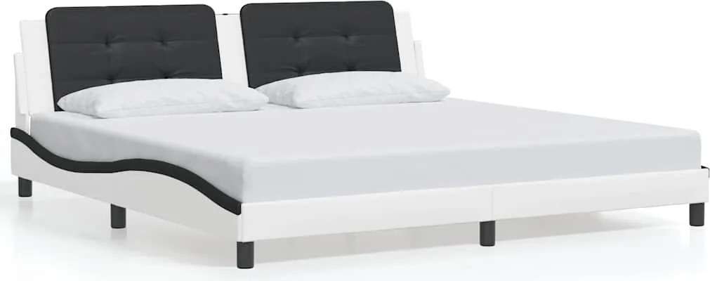 3208211 vidaXL Рамка за легло без матрак Zadar, бяла, черна, 200x200см, изкуствена кожа