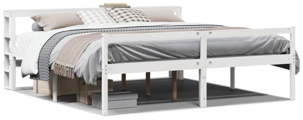 3305874 vidaXL Легло за възрастни с табла, бял, 200x200 см, борово дърво масив