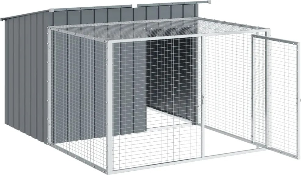 Кучешка къща с волиера, антрацит, 153x194x110 см, стомана
