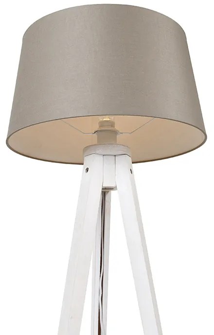 Модерен трипод бял с платнен абажур таупе 45 см - Tripod Classic