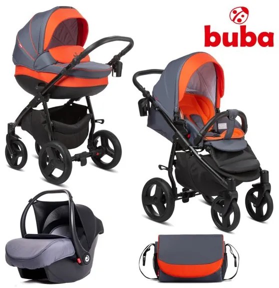 Комбинирана бебешка количка 3в1 Bella BUBA - pewter/orange