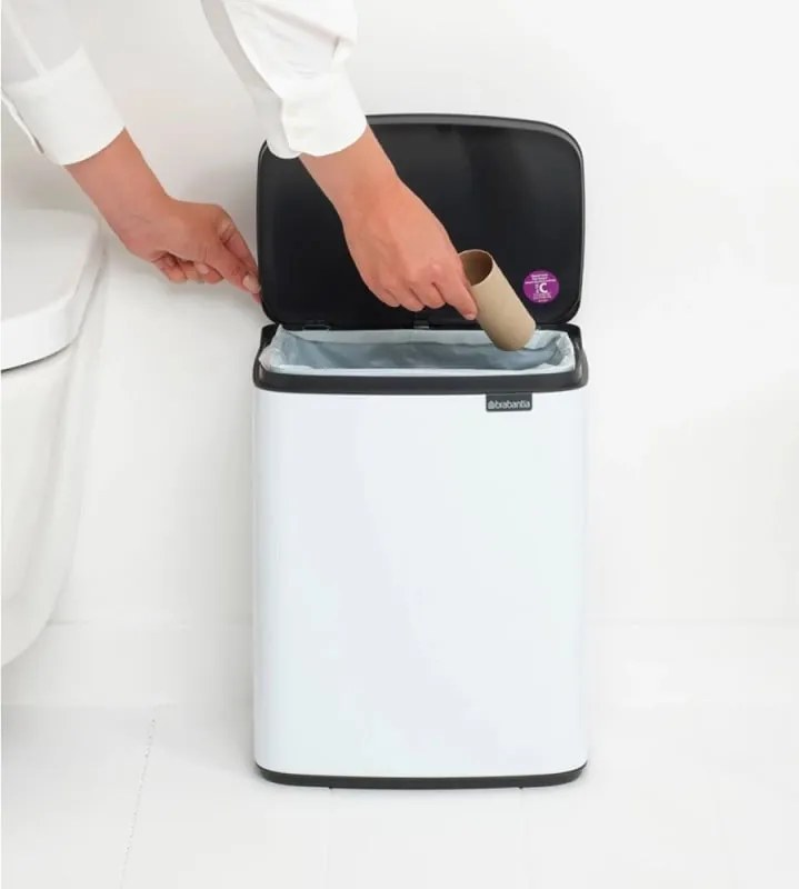 Кош за боклук Brabantia Bo Small 1006633, 12 л, Безшумно и плавно отваряне, Противоплъзгаща основа, Бял