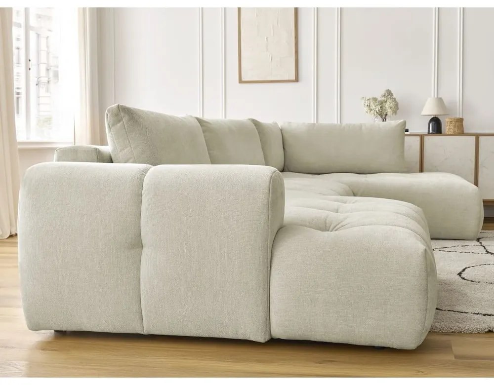 Бежов сгъваем/с място за съхранение ъглов диван (десен ъгъл/U форма) Fuji – Bobochic Paris