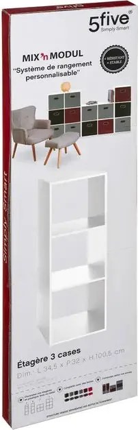 Рафт 5five Mix'n Modul, 3 отделения, MDF, 35x32x101 cm - Сив