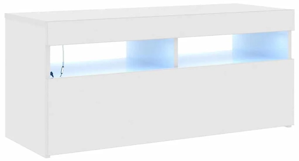 804388 vidaXL ТВ шкаф с LED осветление, бял гланц, 90x35x40 см