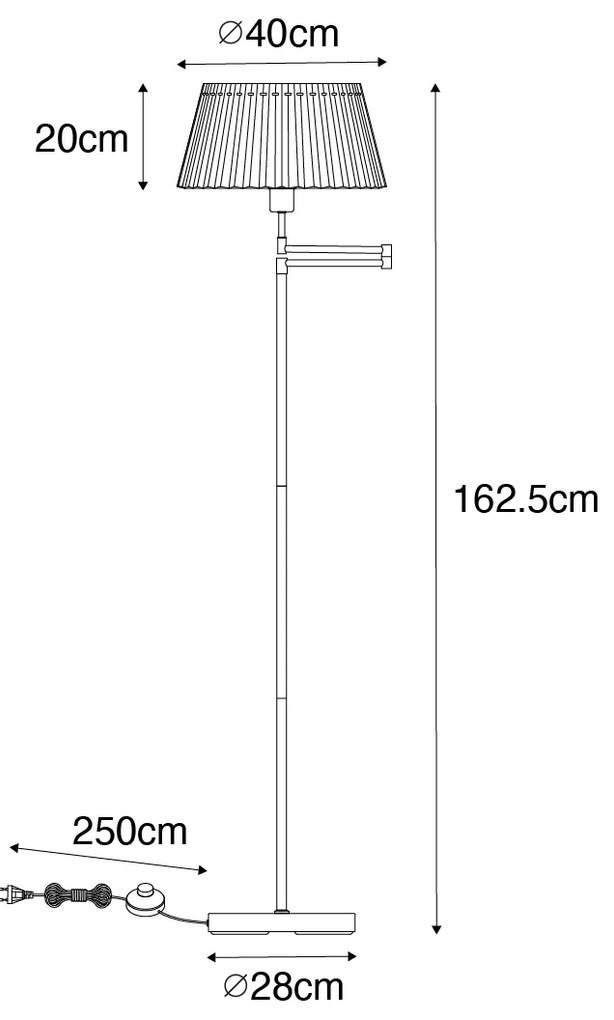 Подова лампа бронз с бяла плисирана абажур и регулируема ръка - Ladas Deluxe