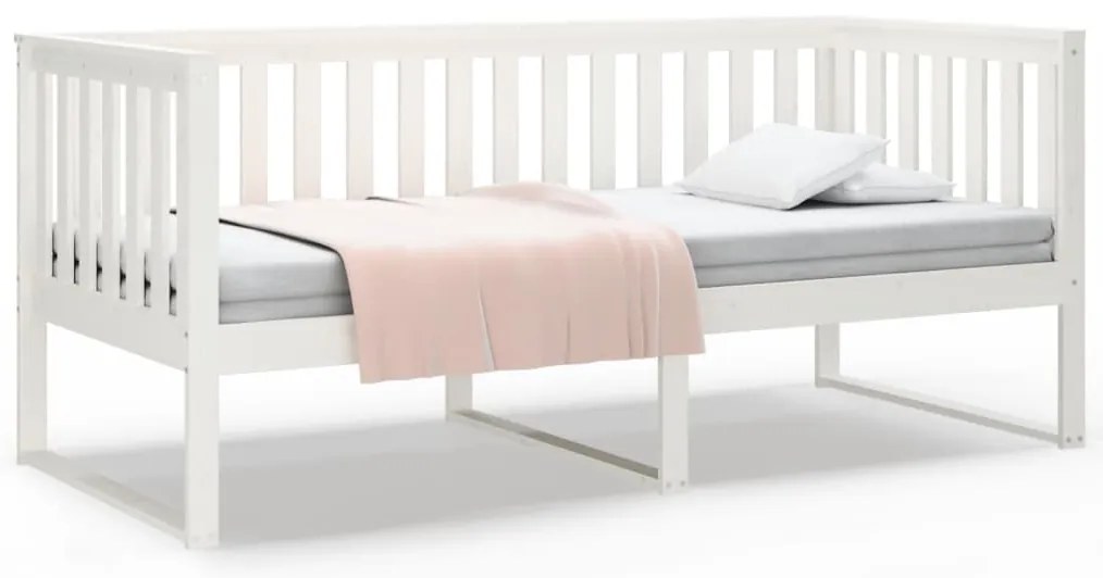 820872 vidaXL Дневно легло без матрак, бял, 90x200 см, борово дърво масив