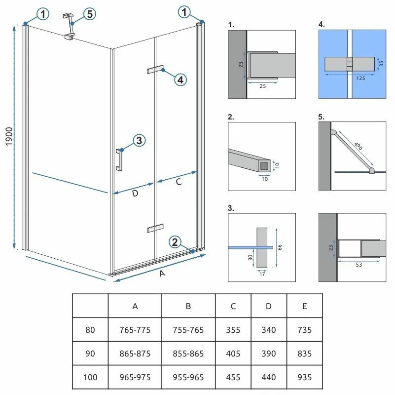 Душ кабина Rea Molier Chrom 80x80