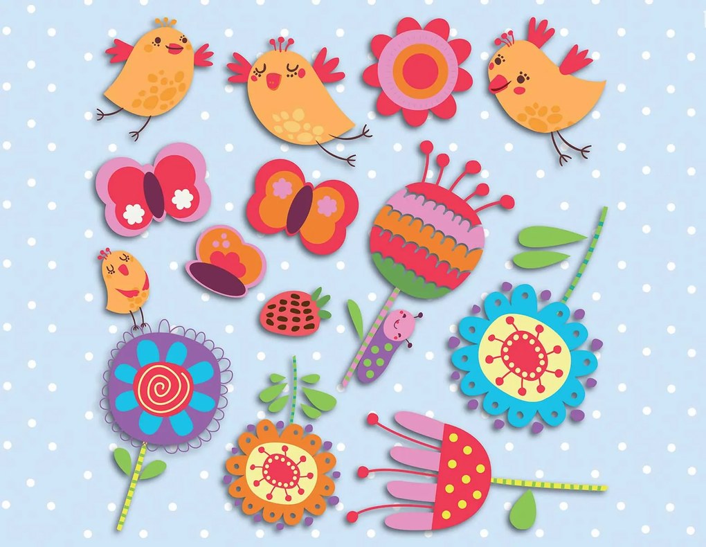 Декоративни стикери за стена Birds & Flowers 3D