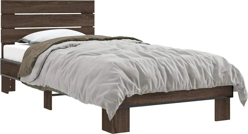 845746 vidaXL Рамка за легло, кафяв дъб, 90x200 см, инженерно дърво и метал