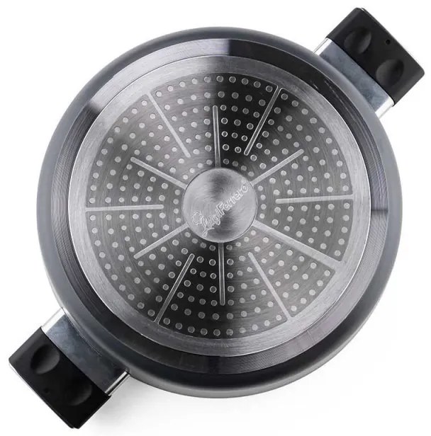 Тенджера Luigi Ferrero Regina FR-2840, 28x12.5 см, 6.5 л, Незалепващо мраморно покритие, Стъклен капак с отвор за пара, Индукция, Черен