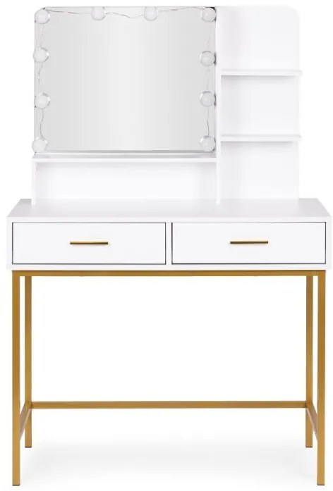 Голяма козметична тоалетка с LED огледало и странични рафтове