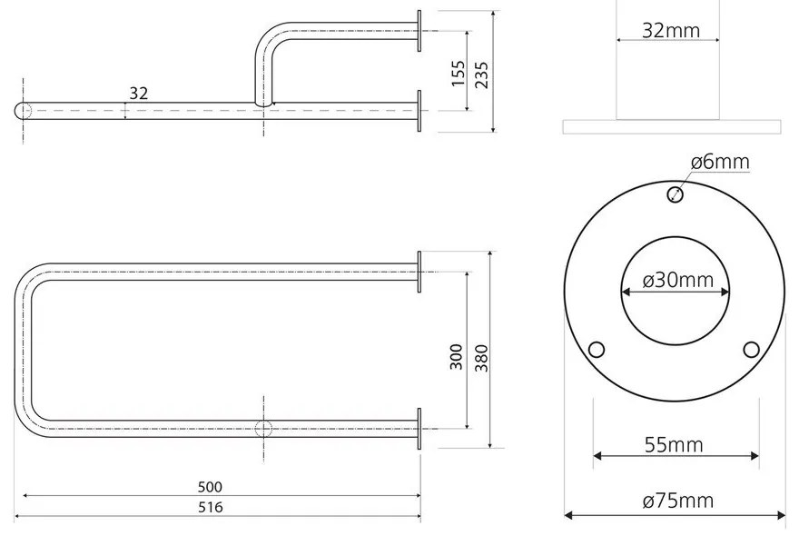 Стенен парапет за баня от неръждаема стомана 52 cm Handicap Right – Sapho