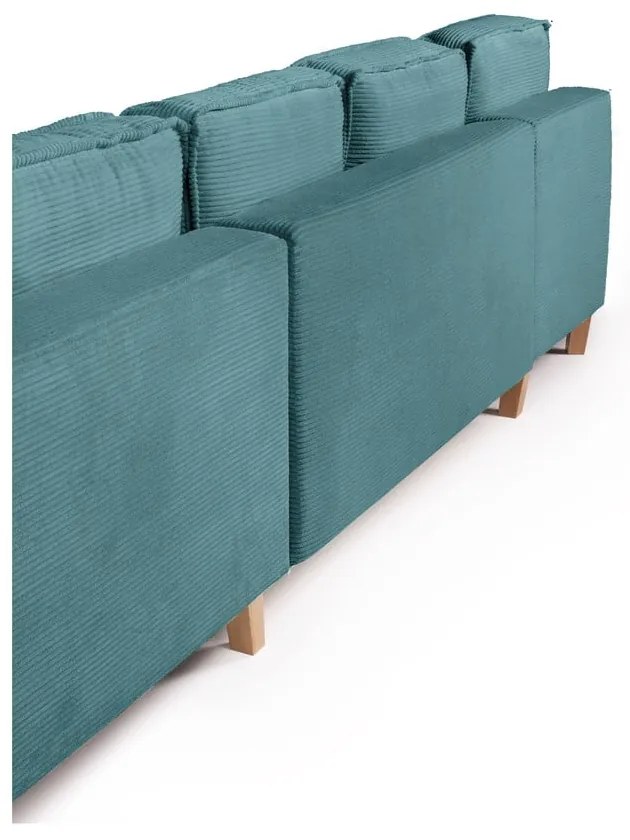 Тюркоаз сгъваем ъглов диван от рипсено кадифе (десен ъгъл/"U" форма) Tori – Bonami Selection