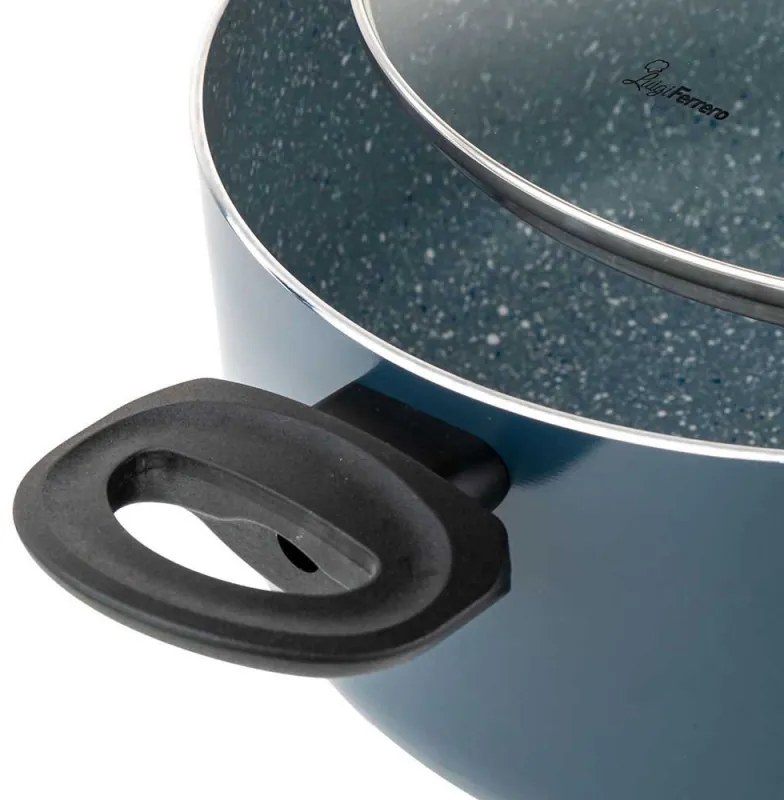 Тенджера Luigi Ferrero Prima FR-2644, 26x12 см, 5.8 л, Незалепващо покритие, Стъклен капак с отвор за пара, Индукция, Тъмносин