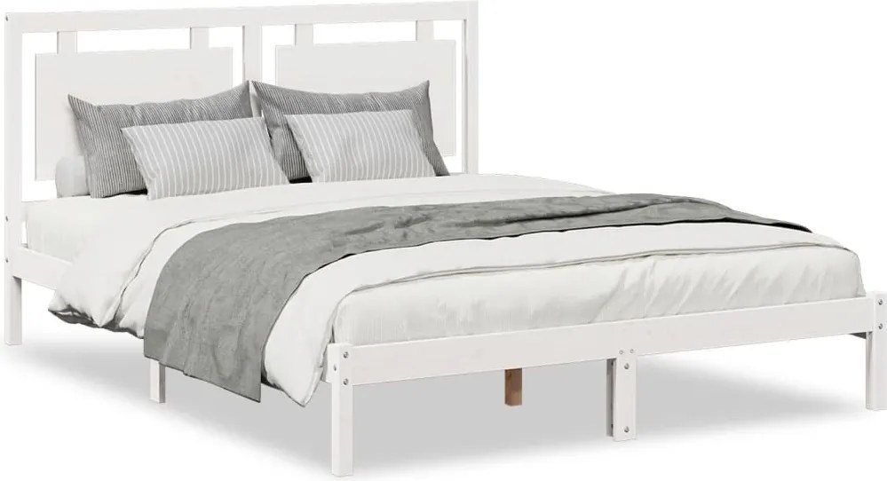 3309204 vidaXL Рамка за легло без матрак, бял, 160x220 см, масивна дървесина